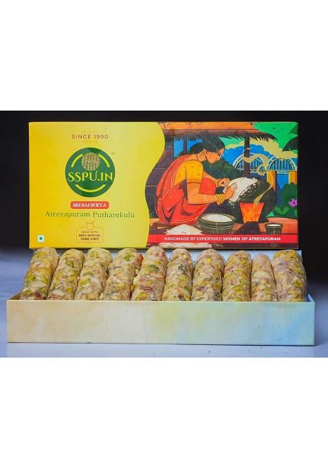 Sspu.In Atreyapuram Jaggery Dry Fruits Putharekulu (Pootharekulu) | Delicious South Indian Snack Premium Sweet Gift Hamper 10 Pcs Box (500G)