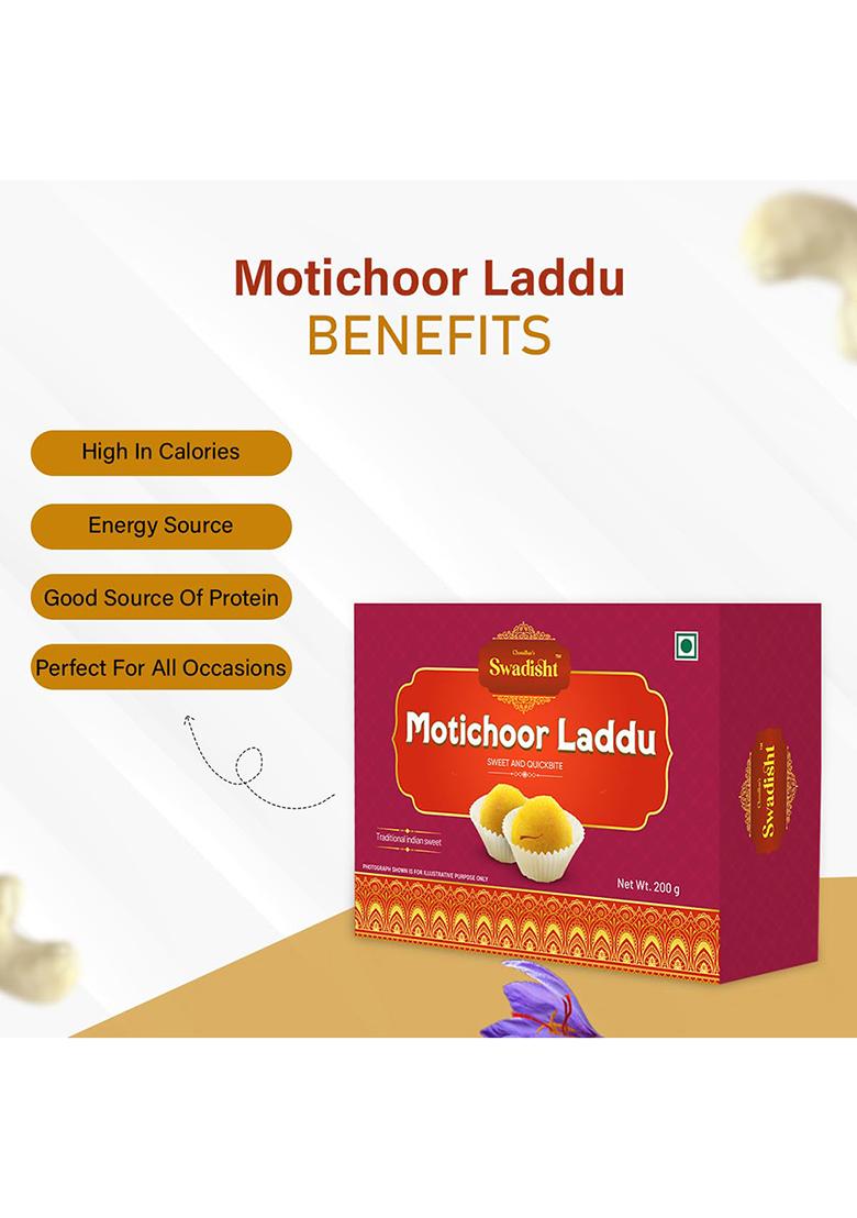 Choudhar'S Swadisht Motichoor Laddu Sweets Box | Made With Milk Traditional Indian Mithai Mouth Watering Authentic Dessert For Family Freshly Packed Every Festivals (Pack Of 1