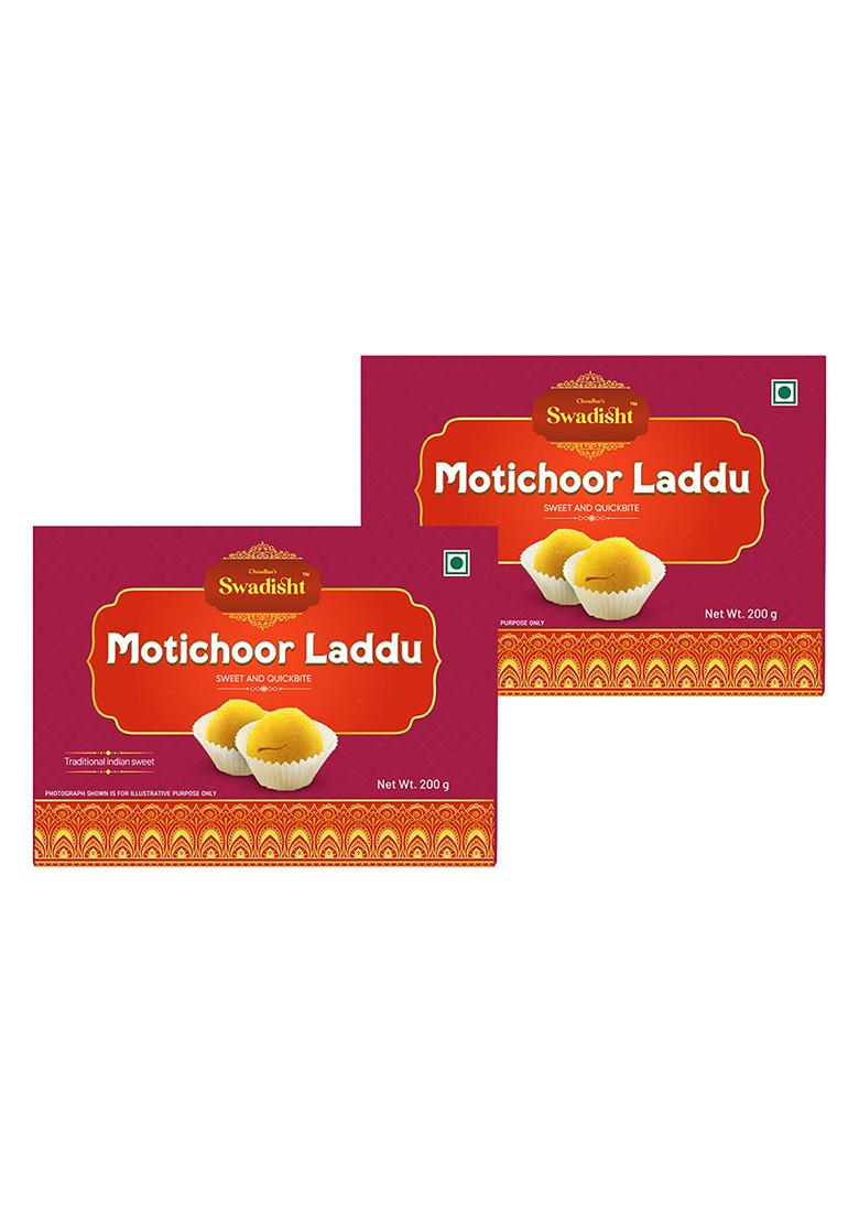 Choudhar'S Swadisht Motichoor Laddu Sweets Box | Made With Milk Traditional Indian Mithai Mouth Watering Authentic Dessert For Family Freshly Packed Every Festivals (Pack Of 2