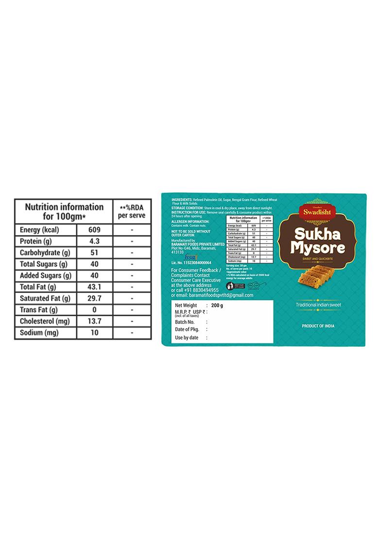 Choudhar'S Swadisht Sukha Mysore Sweets Box | Traditional Indian Mithai Mouth Watering Authentic Dessert For Family Freshly Packed Every Festivals (Pack Of 2-200 Grams, Mysore)