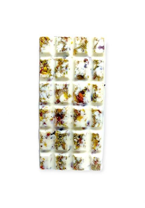 Sweet Harvest White Chocolate Bar With Roasted Almonds, Pistachio & Elachi, 85 Gm