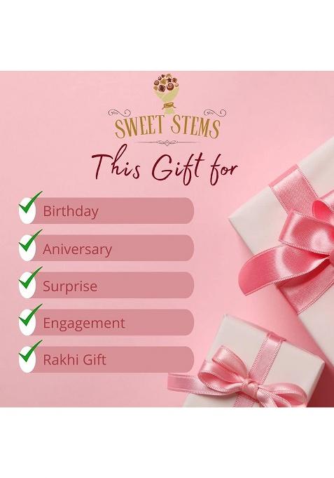 Sweet Stems Romantic Kitkat Chocolate Basket Bouquet With Artificial Roses (Birthday Card)