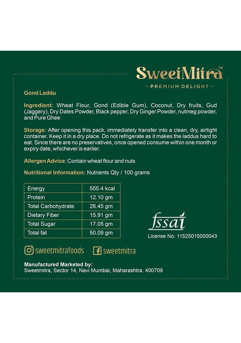 Sweetmitra Gond Dry Fruits Ladoo | Ayurvedic Energy For Winter & Postpartum Bone Joint Strength 100% Natural, No Added Sugar, Preservatives Healthy Indian Sweet