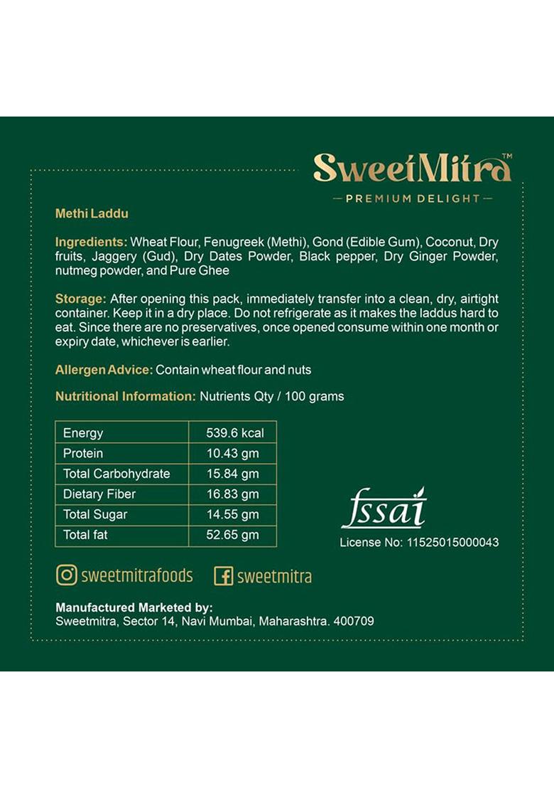 Sweetmitra Methi Ladoo | Handmade Ayurvedic With Dry Fruits Lactation & Hormone Balance Support Winter Energy Sweet No Added Sugar, Preservatives