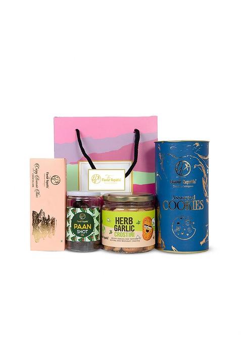 The Flavour Republic Premium Diwali Celebration Snack Hamper | Bhai Dooj Gift Box With Assorted Cookies, Herb Garlic Crostini, Brownie Thins & Mukhwas Paan Shots Healthy Gourmet Snacks For Birthdays, Anniversaries, Corporate Family Gifting