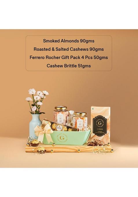 The Gift Studio.Com Midnight Stash Premium Snack Hamper | Smoked Almonds, Roasted & Salted Cashews, Cashew Brittle, Chocolate Box Gourmet Dry Fruit Hamper, Corporate Gifting
