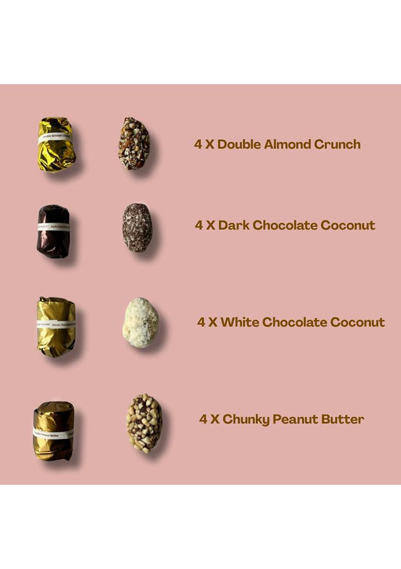 The Nutjob Foods Date Delights 'Congratulations' Premium Chocolate Assortment Gift Box, 16 Pieces, Double Almond, Dark Coconut, White Peanut Butter