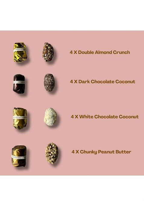 The Nutjob Foods Date Delights 'Congratulations' Premium Chocolate Assortment Gift Box, 16 Pieces, Double Almond, Dark Coconut, White Peanut Butter