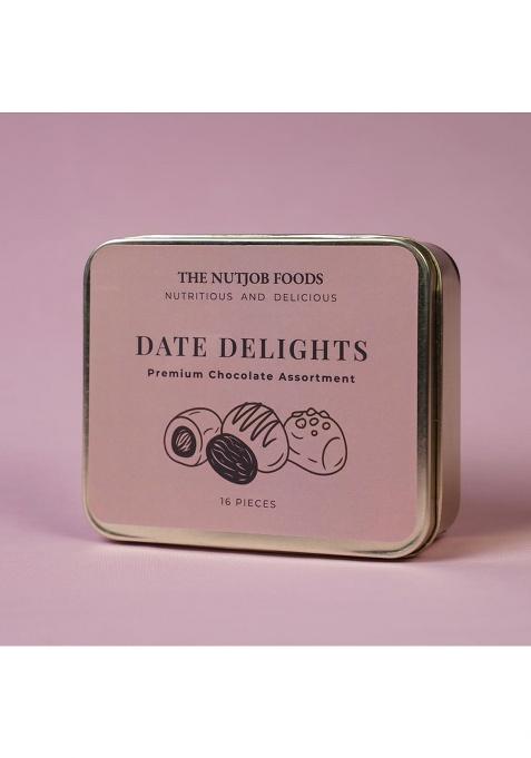 The Nutjob Foods Date Delights 'Congratulations' Premium Chocolate Assortment Gift Box, 16 Pieces, Double Almond, Dark Coconut, White Peanut Butter