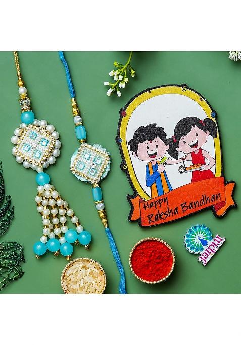 Webelkart Premium Set Of 2 Designer Rakhi For Bhaiya Bhabhi,With Bika Ji Soan Papdi Sweet (450 Gm),Rakhi Brother With Greeting Card,Roli-Chawal