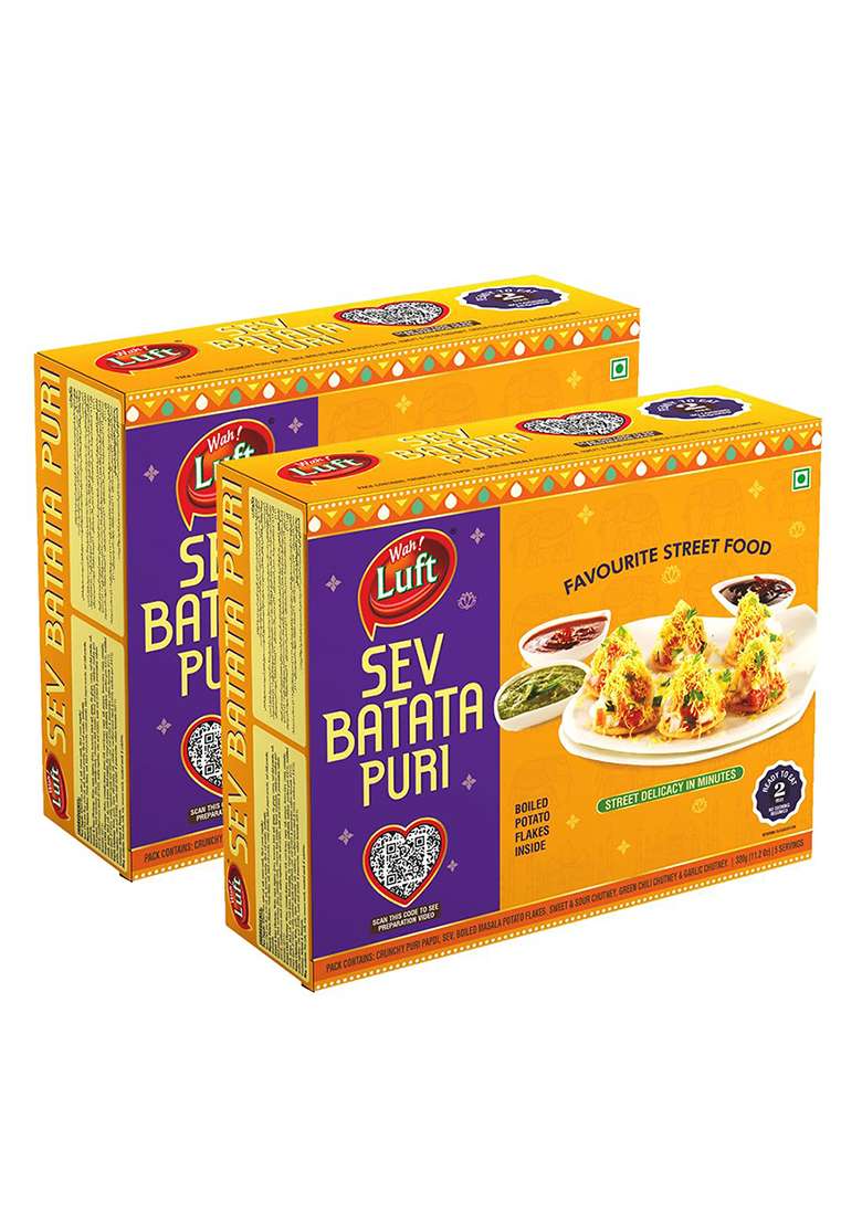 Wah Luft Sev Batata Puri Kit 320G - Combo Pack Of 2 (Ready To Eat, Instant, Namkeen, Snacks, Ready Masala Potato Flakes & Chutney Inside, Chaat Special) - Indya