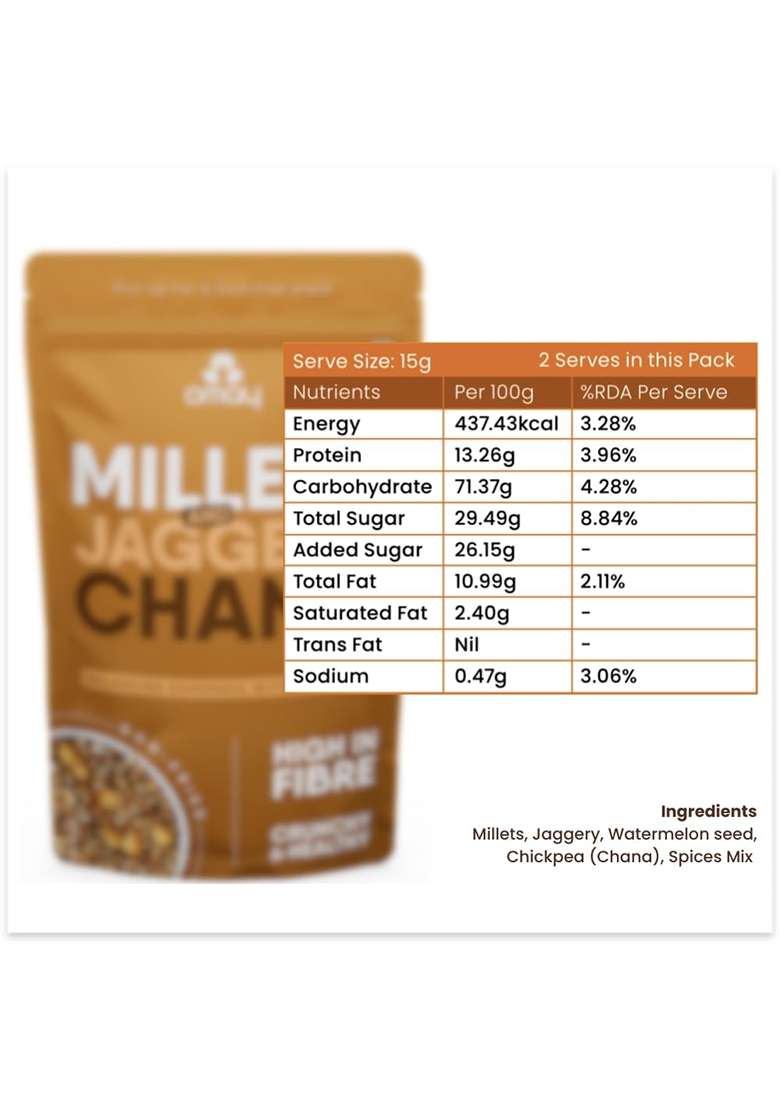 Omay Foods Millets & Jaggery Coated Chana, 30G Pouch (Pack Of 8) | Healthy, Roasted, Guilt-Free Snack 100% Oil-Free Trail Mix (Bajra), (Gur) No Added Sugar - Indya