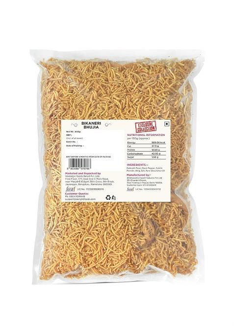 Delight Foods Bikaneri Bhujia Sev Namkeen, 800G | Healthy Groundnut Oil Fried Namkeen Moth Dal Bhujiya Indian Snacks No Preservatives