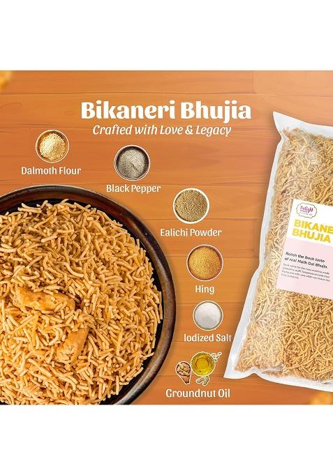 Delight Foods Bikaneri Bhujia Sev Namkeen, 800G | Healthy Groundnut Oil Fried Namkeen Moth Dal Bhujiya Indian Snacks No Preservatives