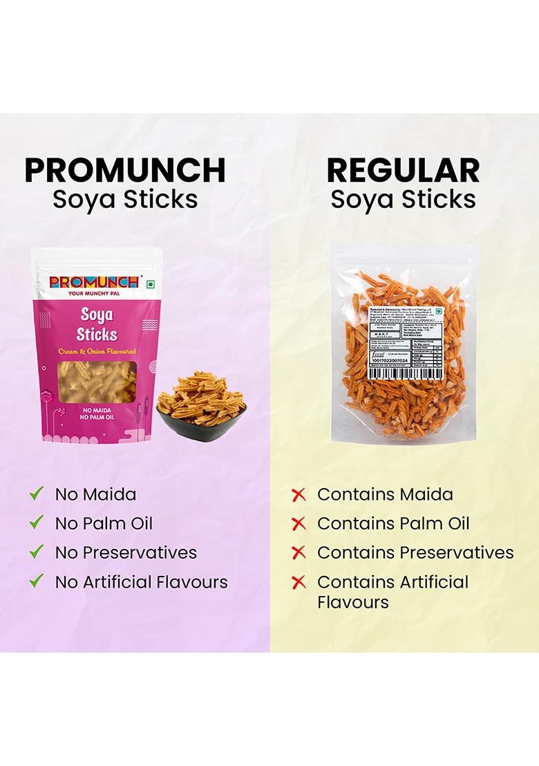 Promunch Soya Sticks (Chatpata Masala, Cream Onion) | Chips (Peri Peri) Crispy Snacks Namkeen Savoury No Palm Oil And Maida