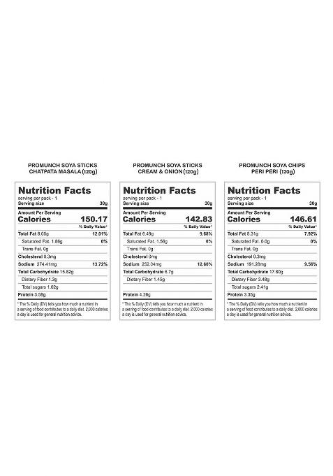Promunch Soya Sticks (Chatpata Masala, Cream Onion) | Chips (Peri Peri) Crispy Snacks Namkeen Savoury No Palm Oil And Maida