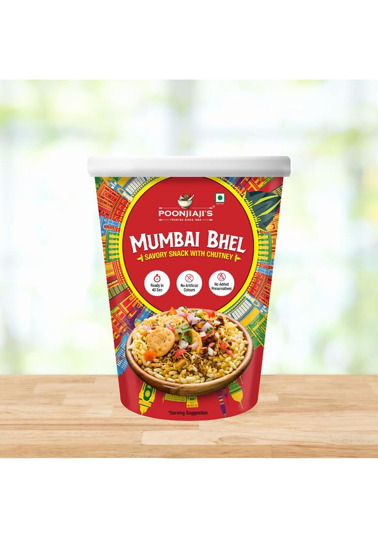 Poonjiaji'S Poonjiaji S Ready-To-Eat Mumbai Bhel 3X100G | Instant Indian Street Food Snack Tangy & Spicy Puri With Chutney Crunchy Travel-Friendly Cup No Cooking Required Chatpata Evening