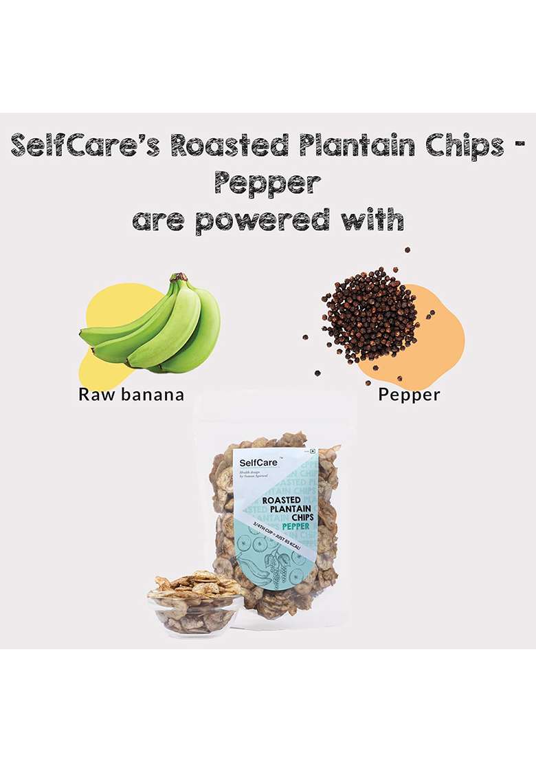 Selfcare By Suman Agarwal Roasted Plantain Chips - Pepper Pack Of 1 125G | Healthy Gluten Free Savoury Snack Namkeen Grocery Mid Day Workout Tea Time Snacking Jain & Travel Friendly - Indya