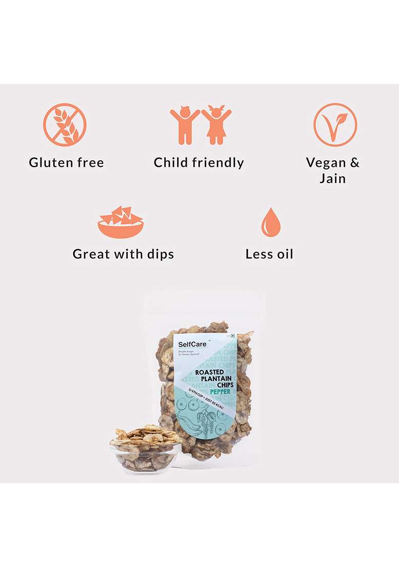 Selfcare By Suman Agarwal Roasted Plantain Chips - Pepper Pack Of 1 125G | Healthy Gluten Free Savoury Snack Namkeen Grocery Mid Day Workout Tea Time Snacking Jain & Travel Friendly - Indya
