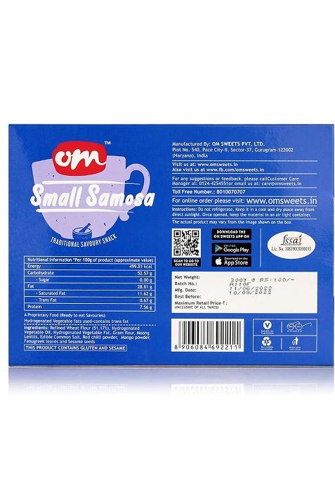 Om Sweets & Snacks Small Samosa | Freshly Prepared Crispy, Healthy Hygienic Crunchy And Delicious Best Tea Time Indian Snack For Foodie Namkeen Savouries Ready To Eat Pack Of 2 X 300G
