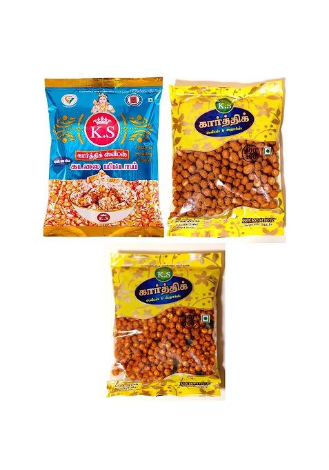 K.S Karthik - Kovilpatti Kadalai Mittai 250Gm, Masala 200Gm (Masala Quoted Peanuts), Pottukadalai (650Gm)