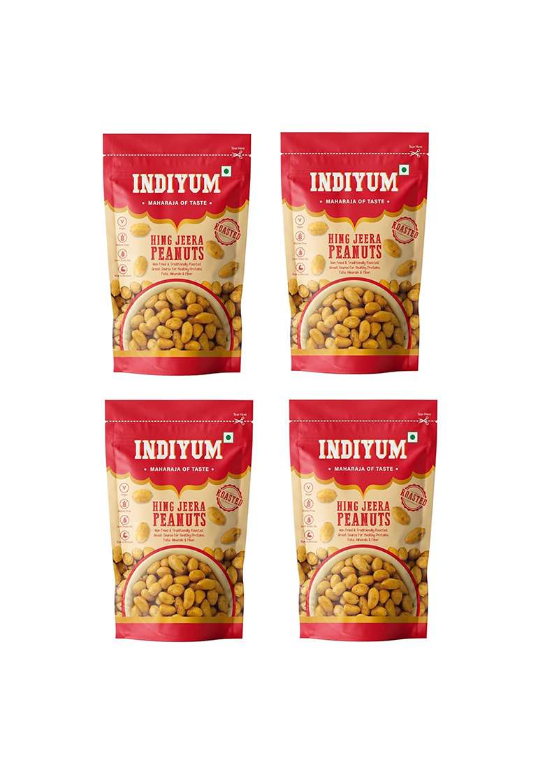 Indiyum Hing-Jeera Peanuts For Digestion| Fresh & Organic Moongfali 480G (120G X 4) - Indya