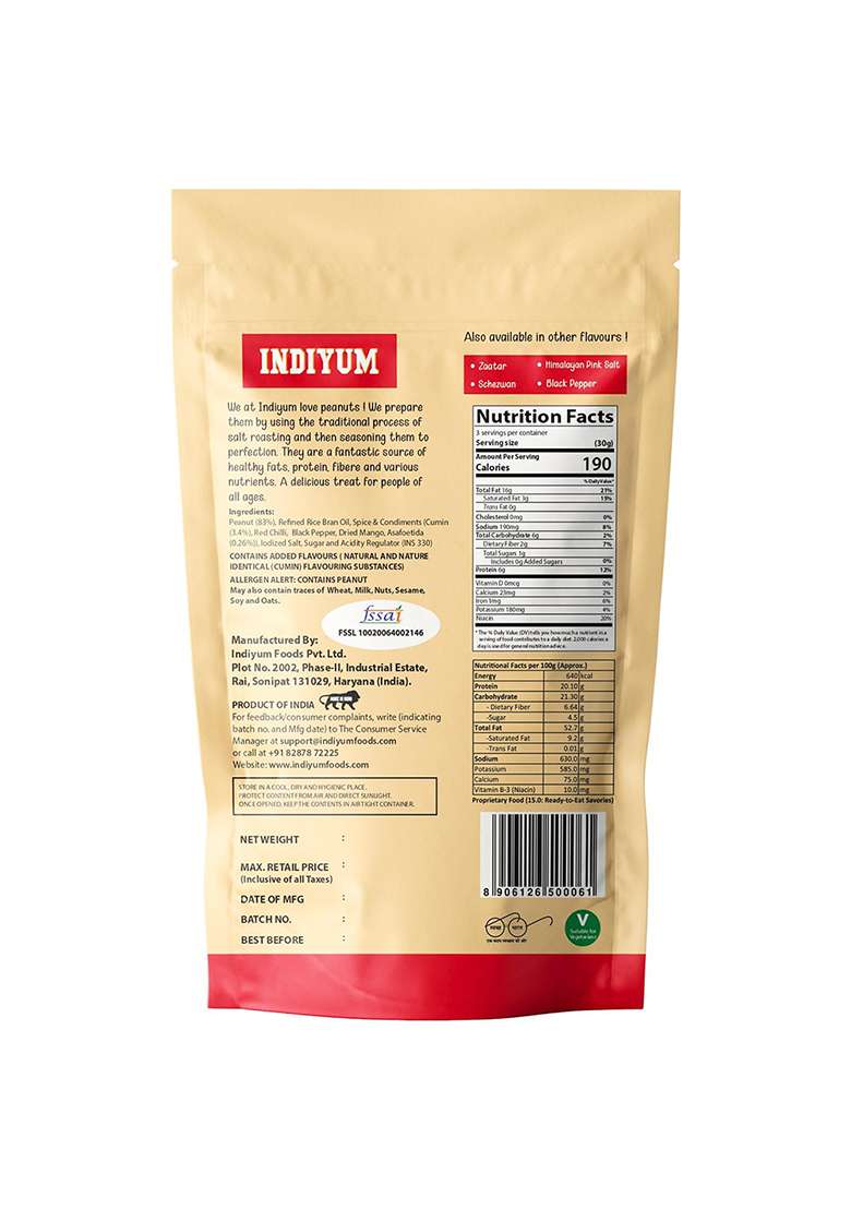 Indiyum Hing-Jeera Peanuts For Digestion| Fresh & Organic Moongfali 480G (120G X 4) - Indya