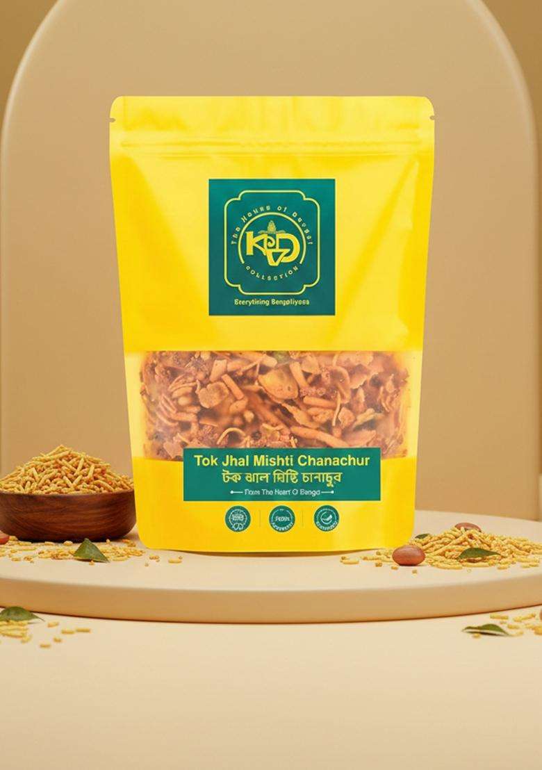 Kvd Collection Bangla Tok Jhal Misti Chanachur - 400G |Tak Mishti | Kolkata Crispy, Crunchy,Sweet & Sour Homemade Handmade Namkeen| Snack Food (200G Pack Of 2) - Indya