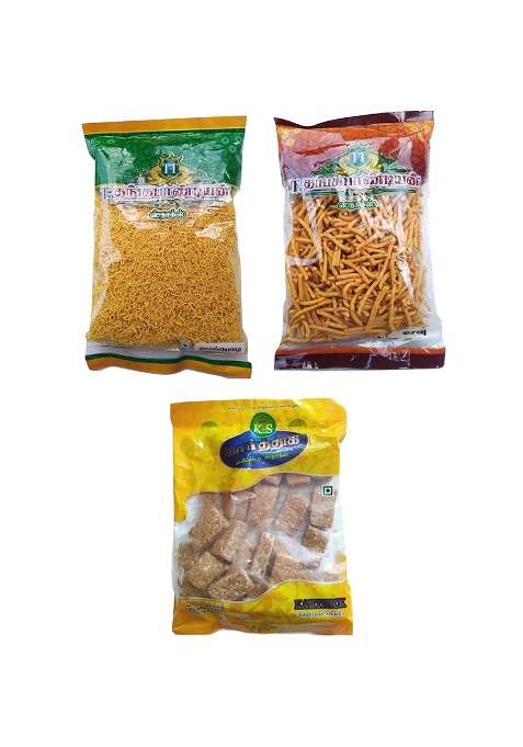 Thangapandiyan Thoothukudi Karasev (250 Gm) + Thangapandian Omapodi Ks Karthik Ko Mittai (Crushed Groundnut Chikky) (200Gm) - 700 Grams
