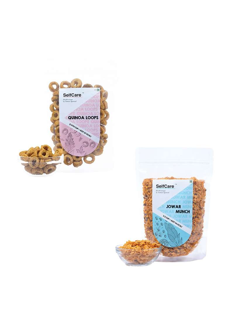 Selfcare By Suman Agarwal Quinoa Loops & Jowar Munch - (Combo Pack) | Roasted No Added Sugar Gluten Free Savoury Snacks Namkeen Grocery Crunchy Chatpata Tae Time Travel Friendly - Indya