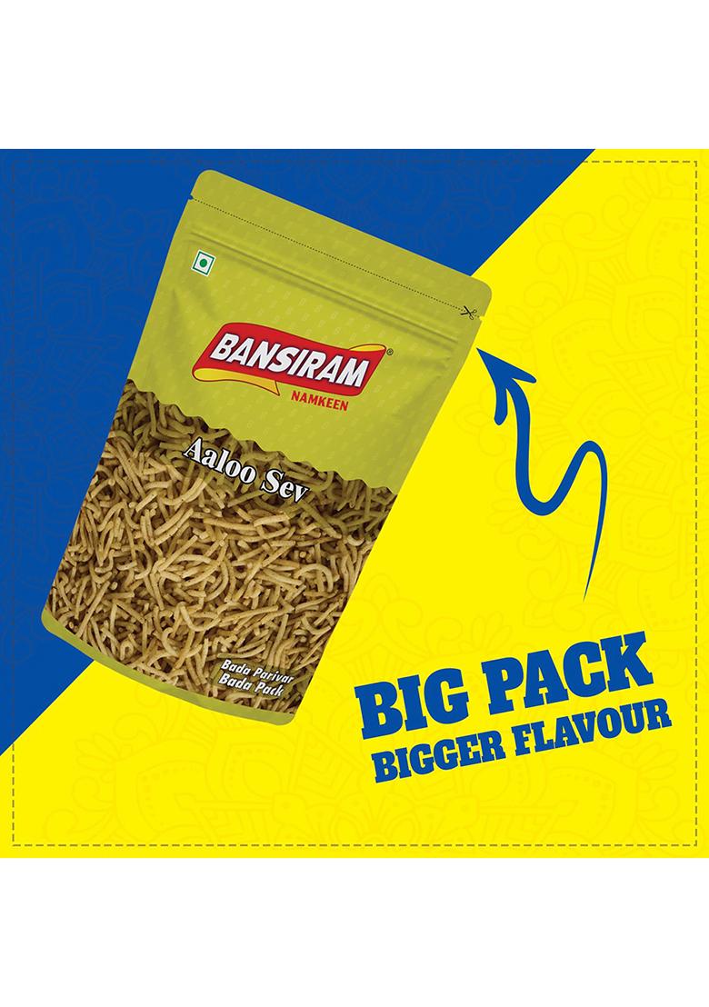 Bansi Ram Bansiram Aloo Sev | Authentic Indian Bhujia Namkeen Crispy & Light Potato Snack Delicious Spiced Ready-To-Eat Savory Perfect For Tea Time, Travel Anytime Munching 400G Pack