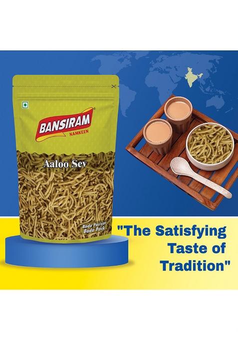 Bansi Ram Bansiram Aloo Sev | Authentic Indian Bhujia Namkeen Crispy & Light Potato Snack Delicious Spiced Ready-To-Eat Savory Perfect For Tea Time, Travel Anytime Munching 400G Pack