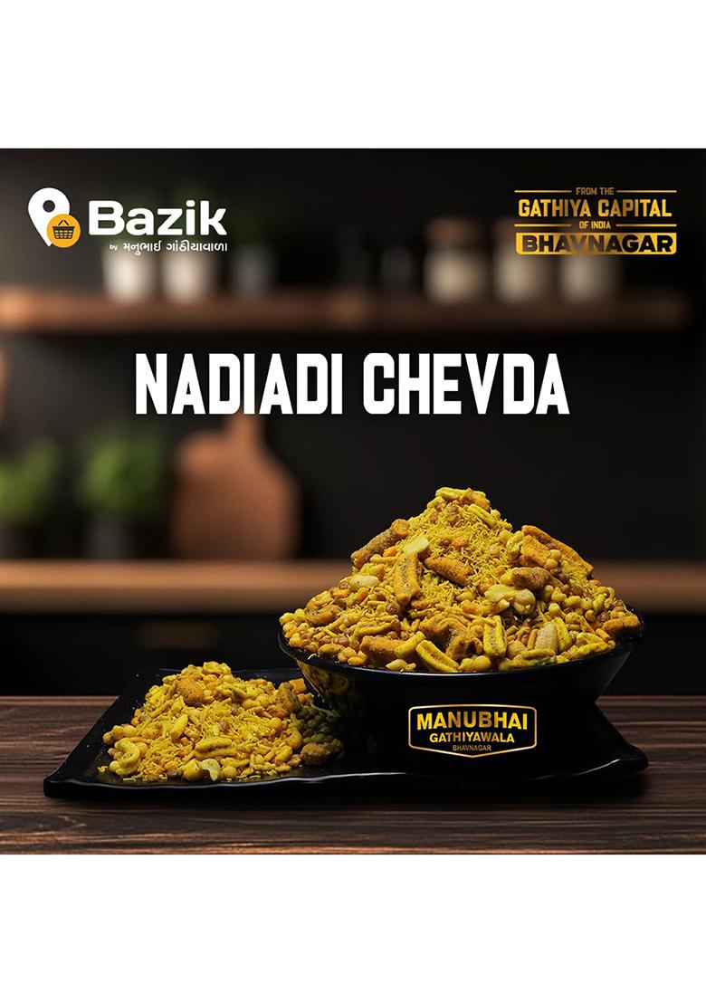 Manubhai Gathiyawala Nadiadi Chevda Namkeen | Savory Snack Mix Traditional Indian Mixture Packed In Resealable Pouch Ready-To-Eat For Snacking Or Serving -250G