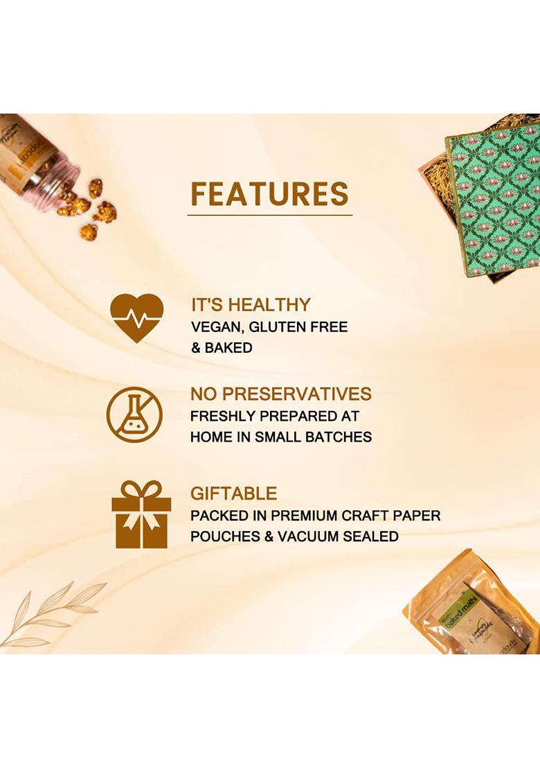 Foodcloud.In Sweet & Savoury Gift Hamper (Pack Of 6) | Oats Almond / Choco Chip Cookies, Baked Mathi, Caramel Popcorn, Moong Dal Twisty, Chatpat