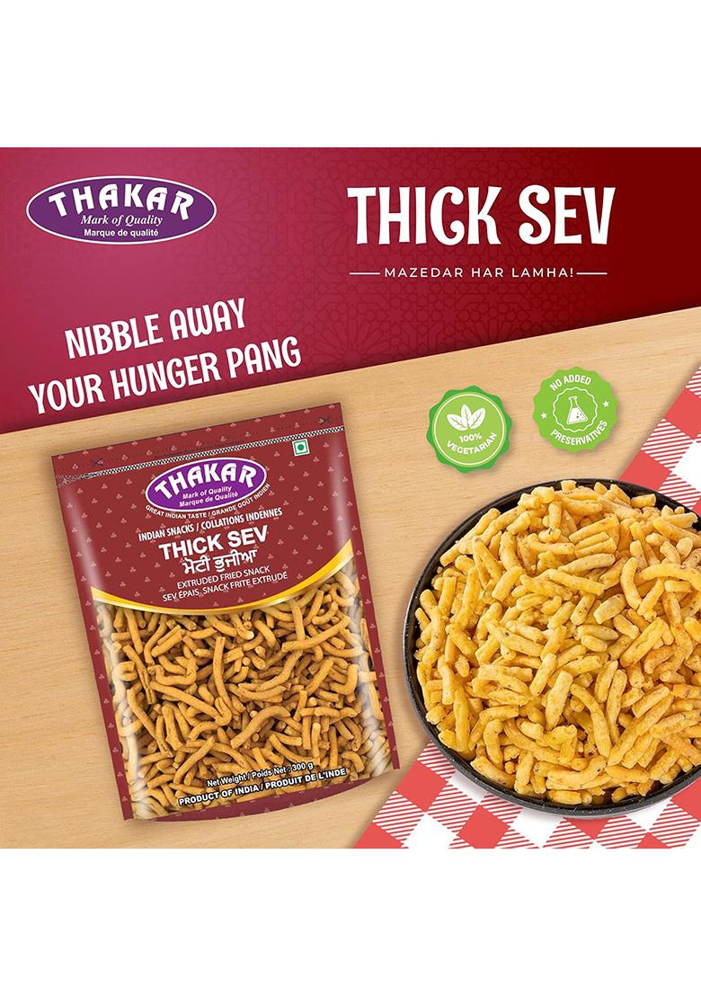 Thakar Special Khokha Thick Sev | Jadisev 1X300G Spicy Namkeen Stick Made With All Natural Ingredients Perfect Topping For Foods Sabji