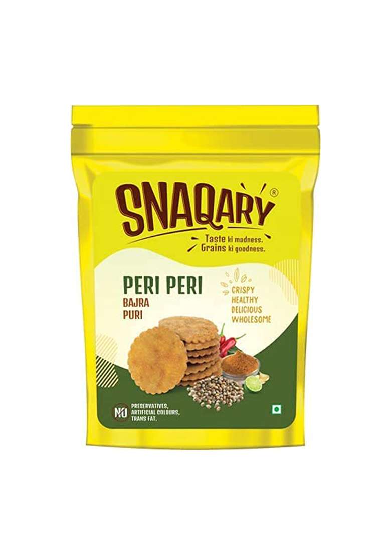 Snaqary Ready To Eat Multigrain Cream & Onion With Peri-Peri Bajra Mathi Puri Combo- 150Gm Each|Mathri Chai Time Snacks|Pack Of 2-300 Gm - Indya