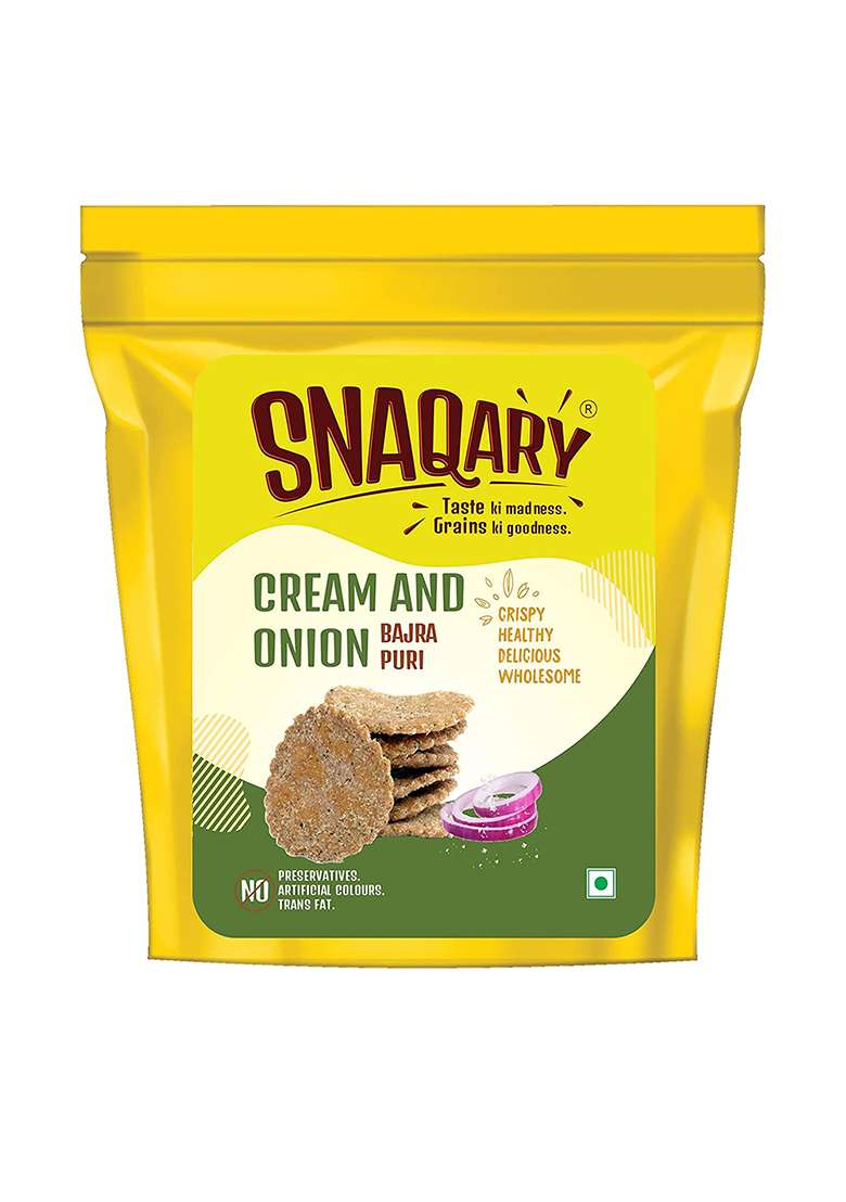Snaqary Ready To Eat Multigrain Cream & Onion With Peri-Peri Bajra Mathi Puri Combo- 150Gm Each|Mathri Chai Time Snacks|Pack Of 2-300 Gm - Indya
