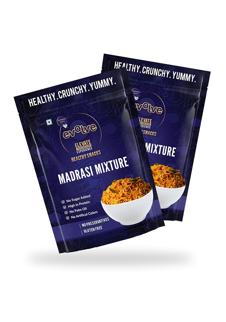 Evolve Madras Mixture | South Indian Namkeen Snack, Crunchy & Savory, Crispy Fresh, Spicy Taste, No Palm Oil Preservative-Free 200G (100G Each, Pack Of 2)