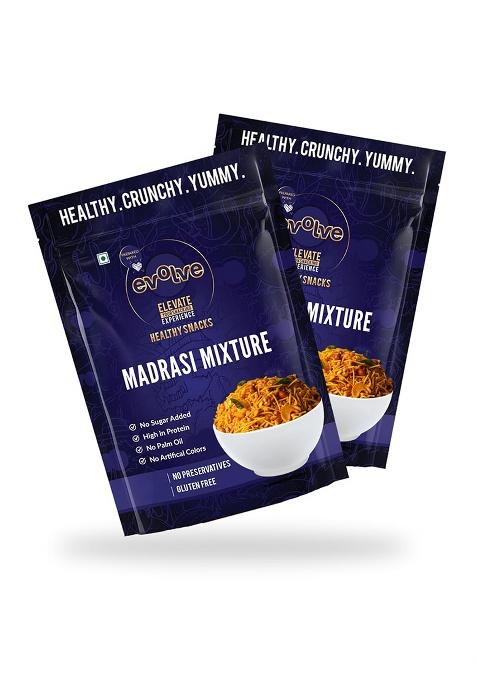 Evolve Madras Mixture | South Indian Namkeen Snack, Crunchy & Savory, Crispy Fresh, Spicy Taste, No Palm Oil Preservative-Free 200G (100G Each, Pack Of 2)
