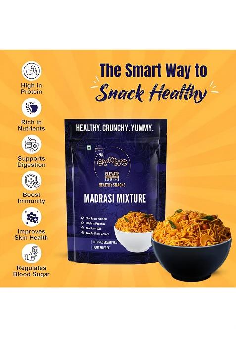 Evolve Madras Mixture | South Indian Namkeen Snack, Crunchy & Savory, Crispy Fresh, Spicy Taste, No Palm Oil Preservative-Free 200G (100G Each, Pack Of 2)