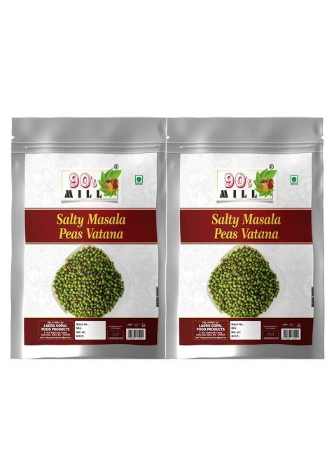 90'S Mill Organic Diet Bhuna Hara Matar Green Salty Masala Peas Vatana Chakhna Namkeen Snacks | Sing Watana Roasted Spicy Peas-150G*2Pack