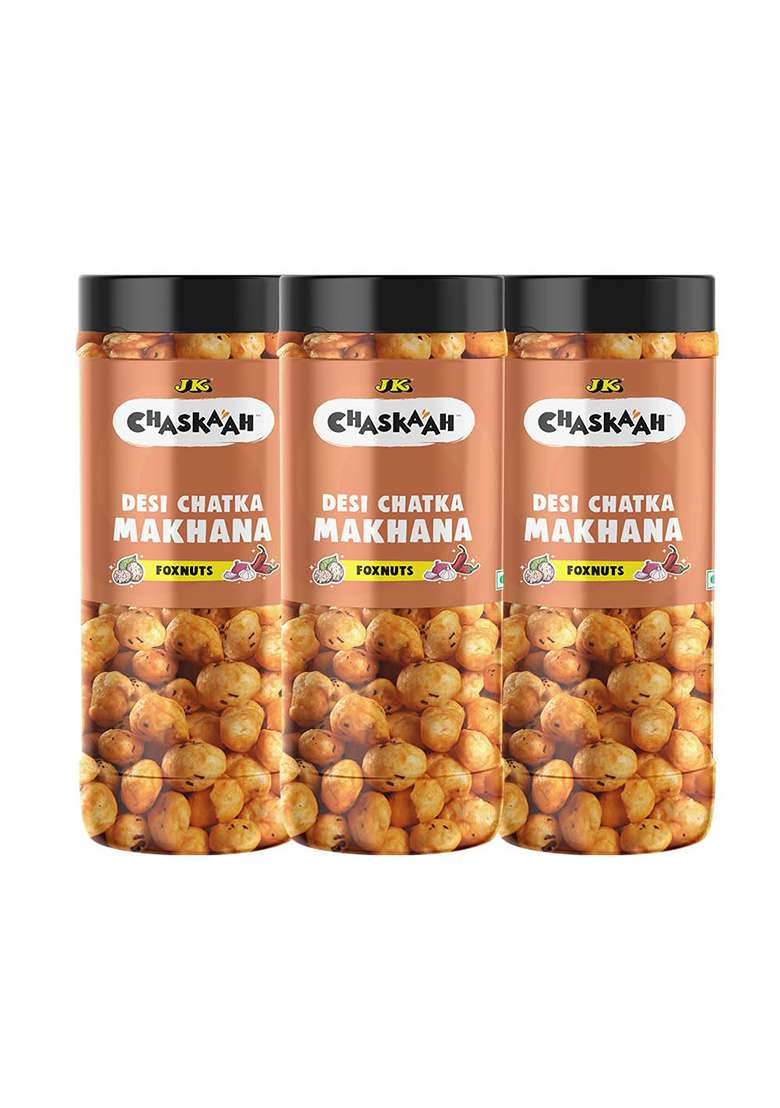 Jk Chaskaah Desi Chataka Makhana, 210G (Pack Of 3) (Foxnuts, Phool Makhana)| Gluten Free| Dry Roasted| Msg Low Cholestrol| Rich In Calcium - Indya