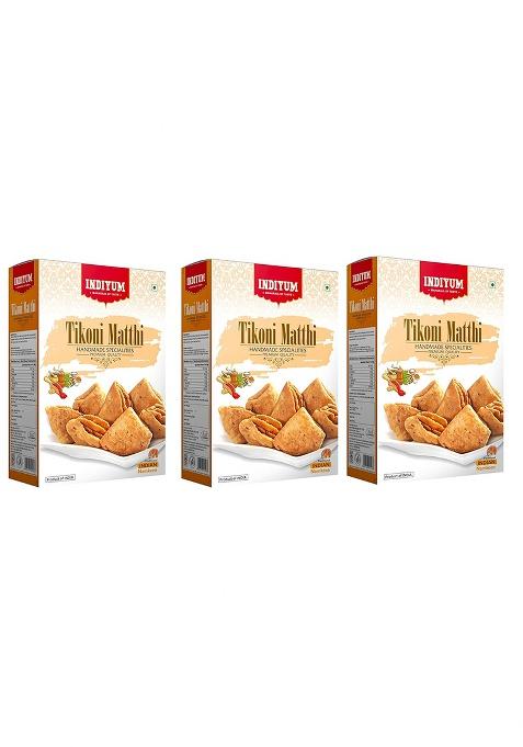 Indiyum Tikoni Mathi | Tea Time Snacks Ready To Eat Indian Namkeen Nashta 900G (300G X 3)