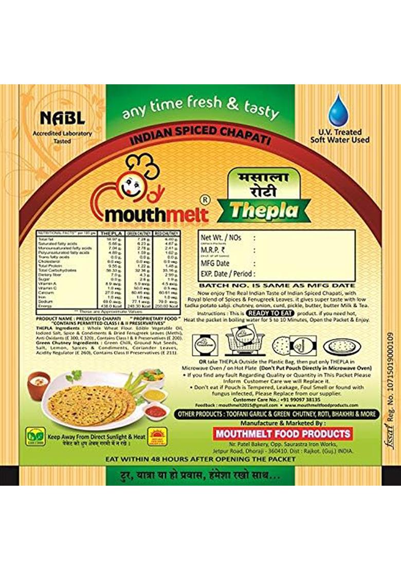 Mouthmelt Methi Masala + Jain Special Thepla Pack Of 8 | Ready To Eat,Rosted, Not Fried 2 (With Garlic And Ginger 6