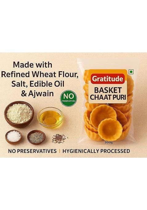 Gratitude Basket Chaat Puri | Crispy Mini Puris For Bhel & Fssai Certified 100% Vegetarian 200G Pack Authentic Indian Street Food Snack