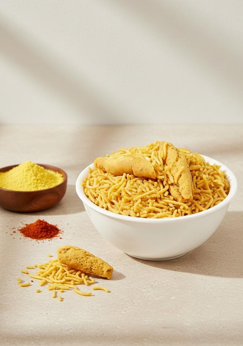 Veganic Bikaneri Bhujia | Rajasthani Bhujiya Namkeen Besan Bhajiya Crispy Sev Snacks Tea Time Spicy Crunchy Savoury Namkin (400G)