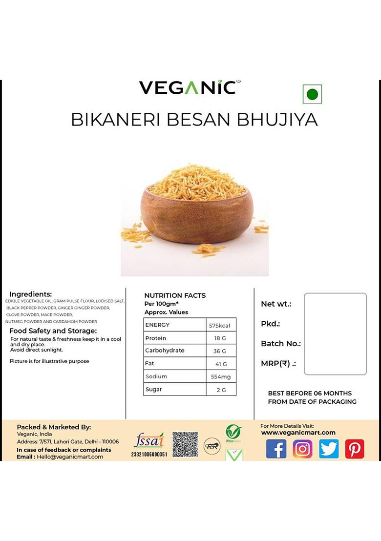 Veganic Bikaneri Bhujia | Rajasthani Bhujiya Namkeen Besan Bhajiya Crispy Sev Snacks Tea Time Spicy Crunchy Savoury Namkin (400G)