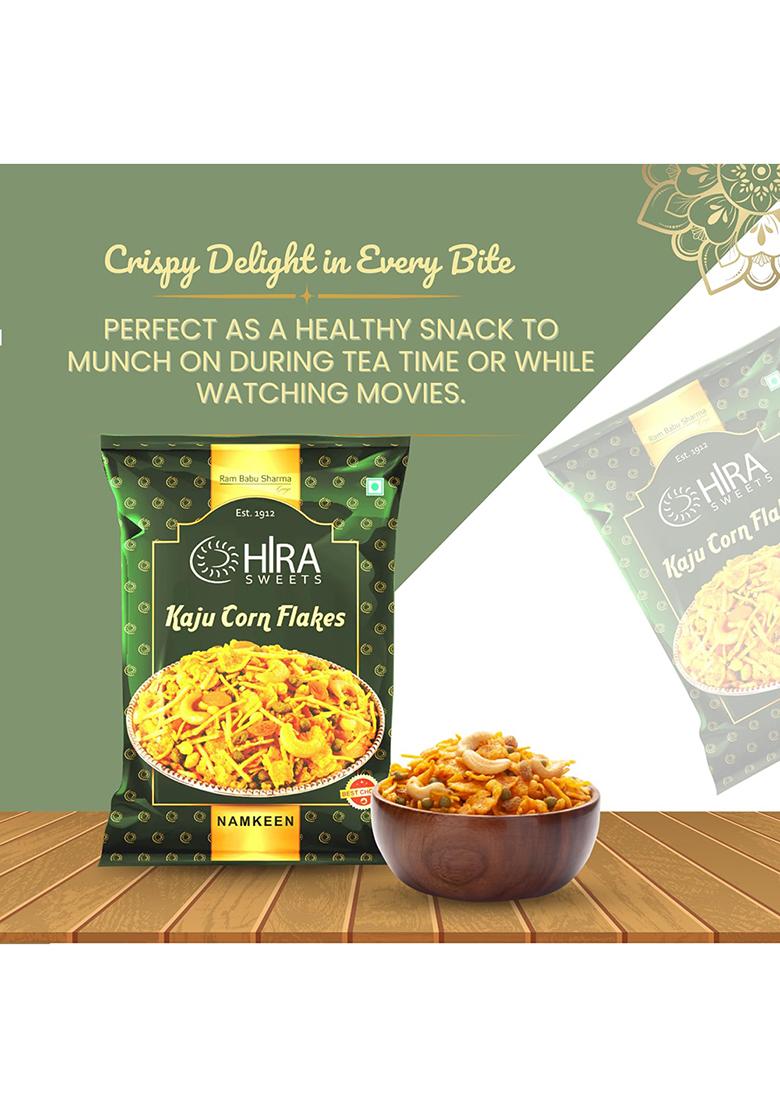 Hira Sweets Kaju Corn Flakes Namkeen Mixture (400 G) | Authentic Indian Snack Healthy Snacks Crispy & Crunchy Traditional