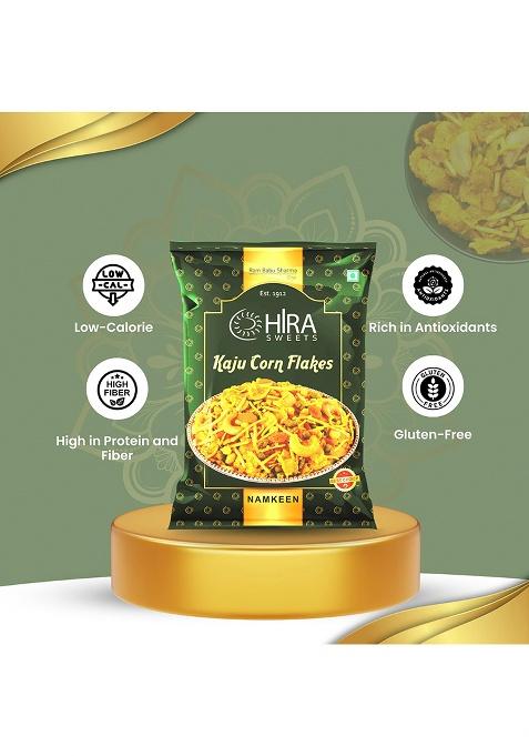 Hira Sweets Kaju Corn Flakes Namkeen Mixture (400 G) | Authentic Indian Snack Healthy Snacks Crispy & Crunchy Traditional