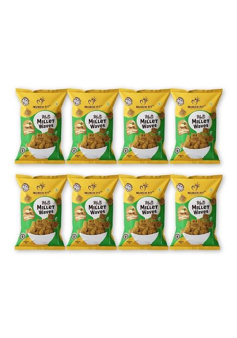 Munch Fit Healthy & Tasty Pani Puri Flavour Millet Snacks | Waves Roasted, Snack For Office Party 100% Veg, High Fibre, Gluten Free, Non Fried Pack Of 8X50G Each